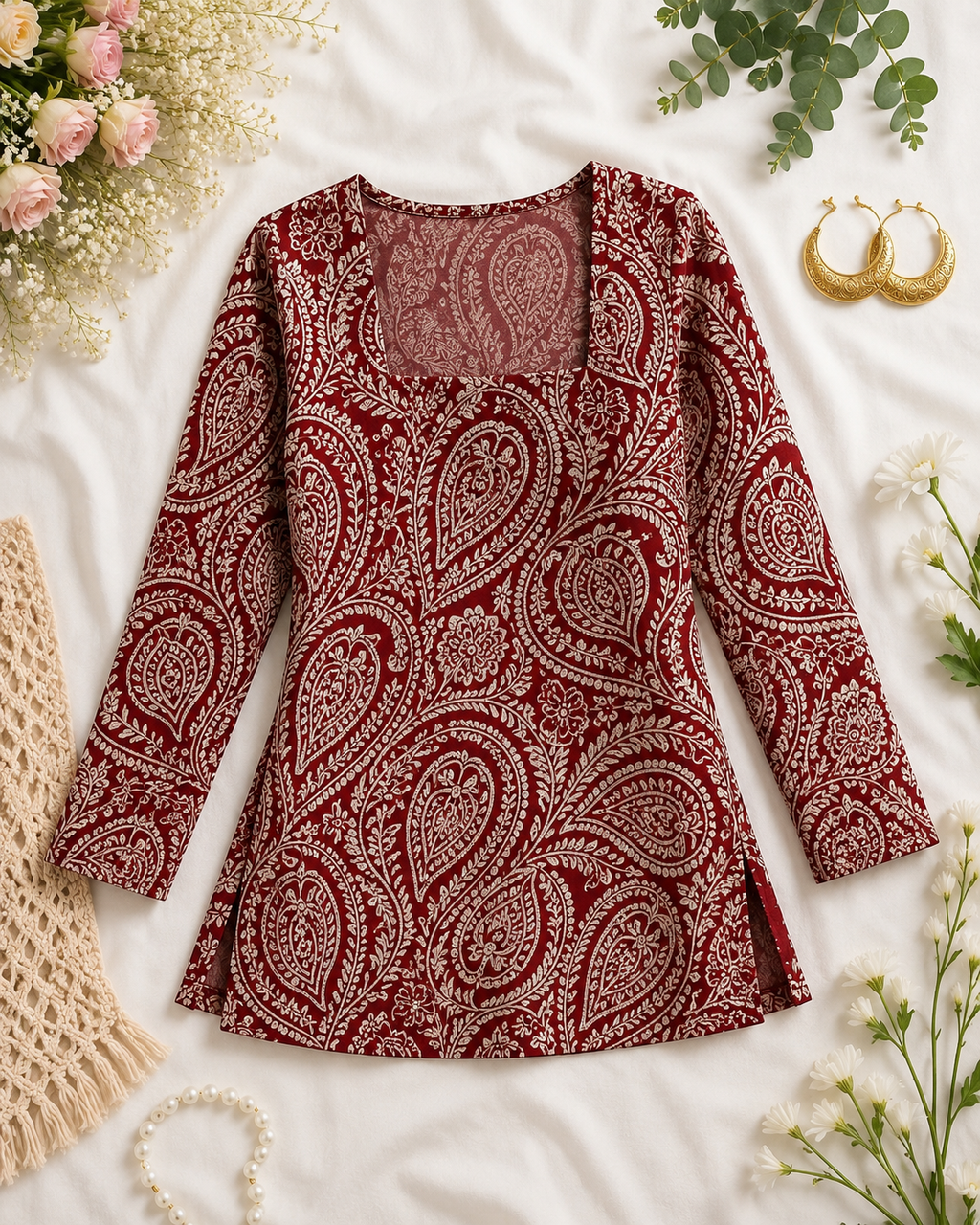 Maroon Majesty Short Kurti