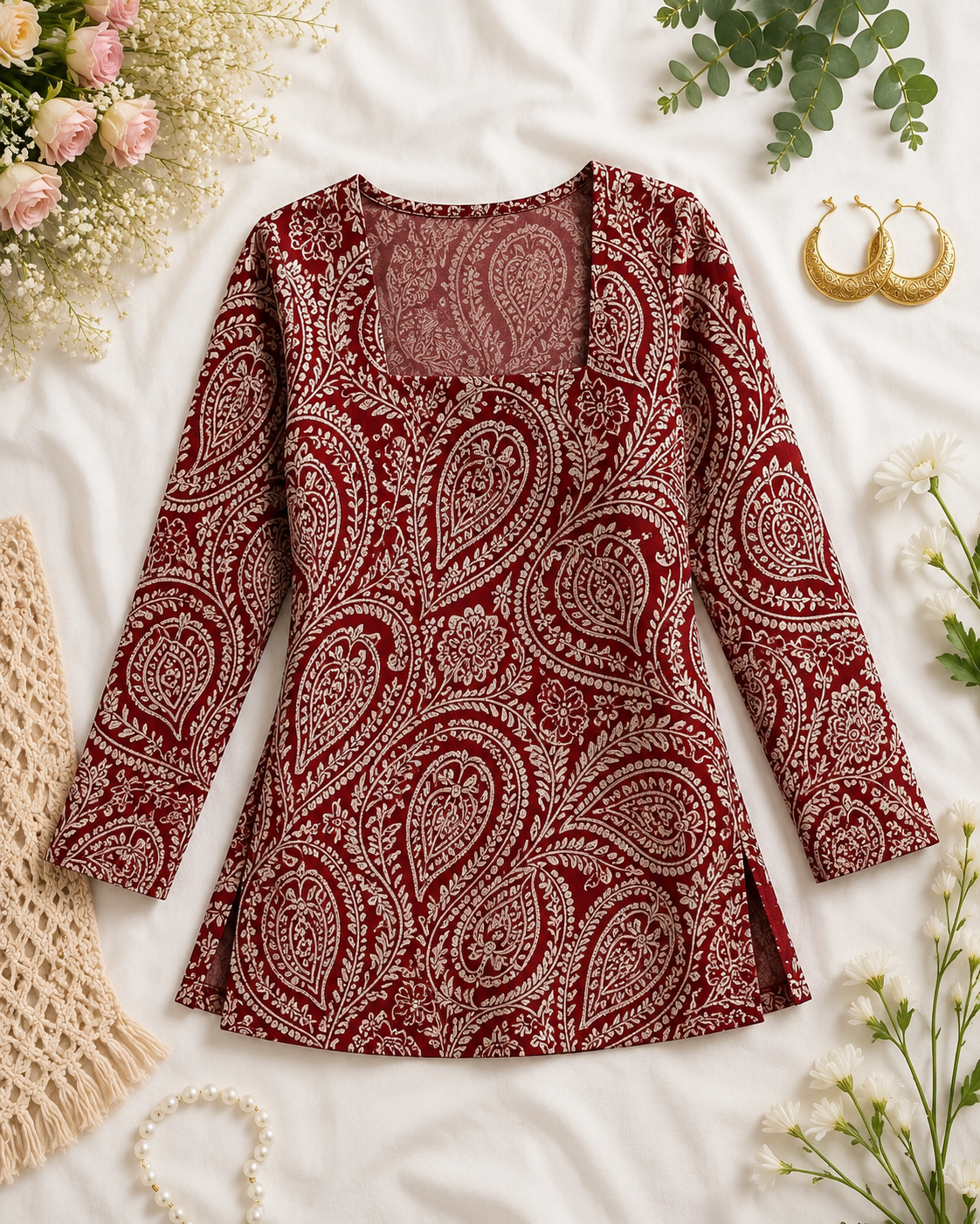 Maroon Majesty Short Kurti
