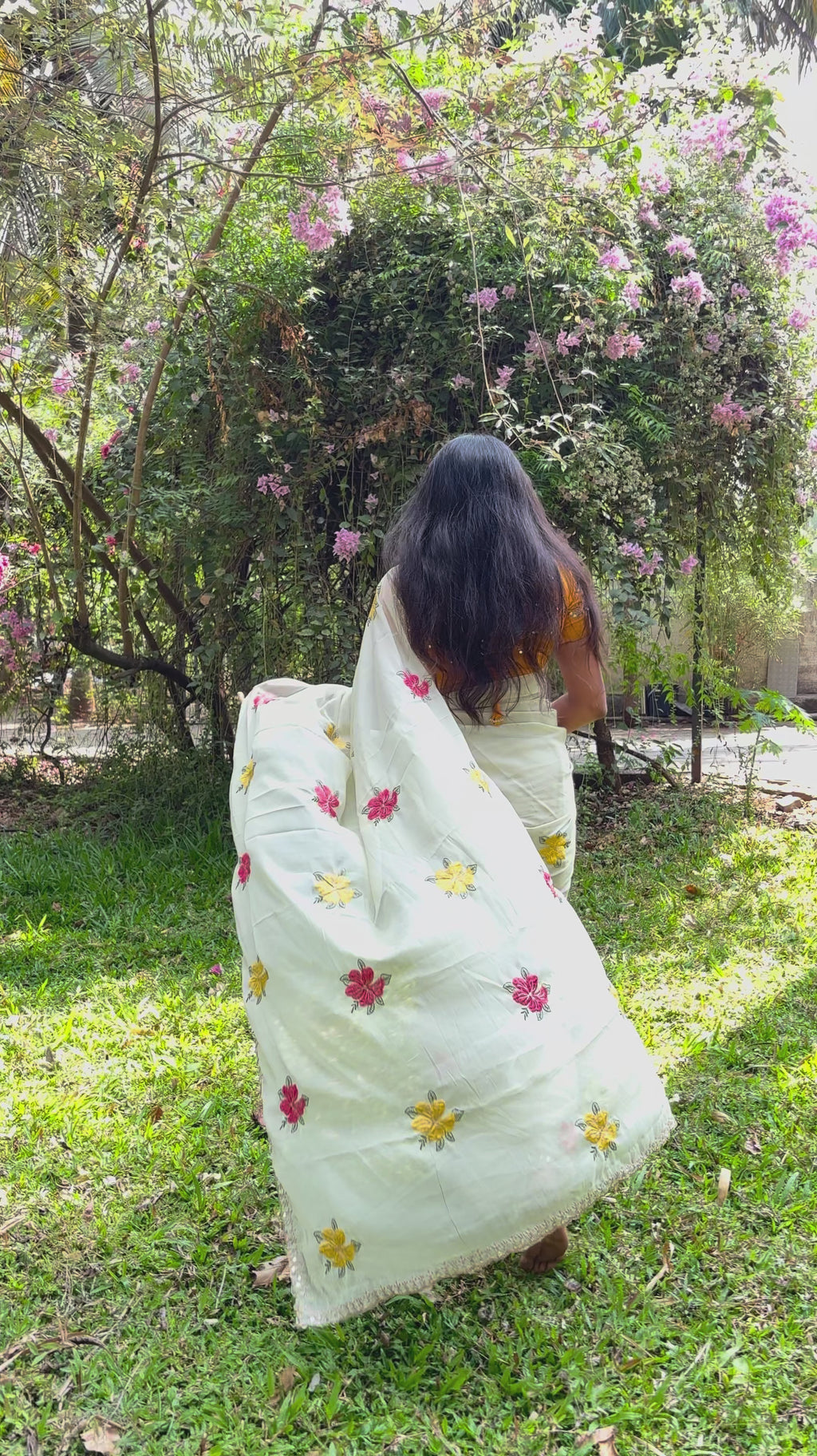 Floral Mirror Embroidery Saree